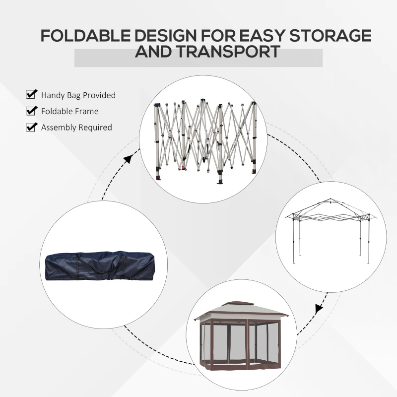 Outsunny 12' x 12' Pop Up Canopy Tent with Netting and Carry Bag, Instant Sun Shelter with 137 sq.ft Shade, Beige and Brown