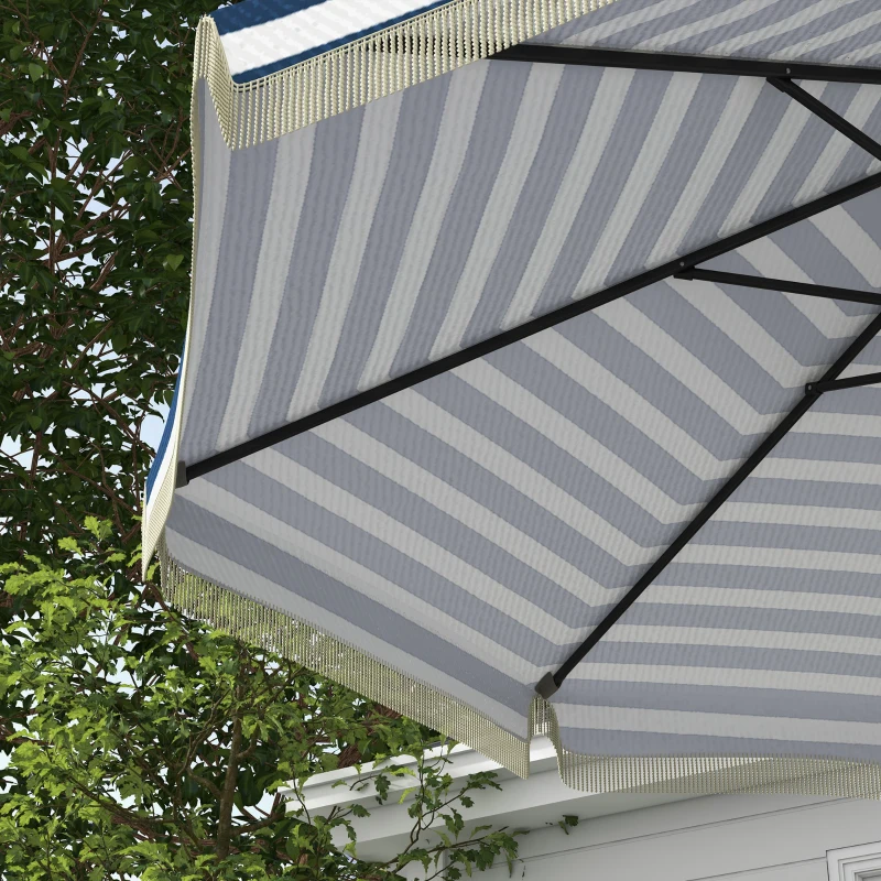 Outsunny 9ft Patio Umbrella Outdoor Table Umbrella w/ Tilt, Crank, Ruffled, 8 Ribs for Garden, Deck, Pool, Blue Stripe
