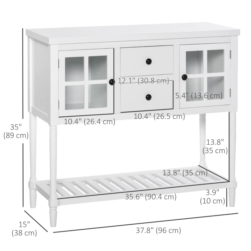 HOMCOM Modern Sideboard Buffet Cabinet, Kitchen Storage Cabinet with 2 Drawers, Bottom Shelf, Glass Doors, White