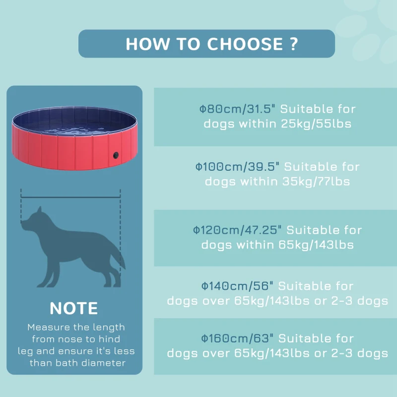 PawHut Folding Dog Pool Portable Pet Kiddie Swimming Pool, Outdoor/Indoor Puppy Bath Tub with Nonslip Bottom for Dogs & Cats,  (Φ47", Red)