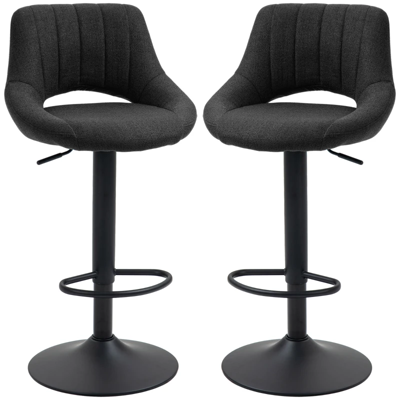 HOMCOM Swivel Bar Stools Set of 2, Linen Upholstered Counter Height Barstools with Round Metal Base