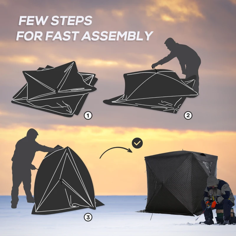 Outsunny 2 Person Ice Fishing Shelter, Pop-up Ice Fishing Tent, Ice Shanty, Portable and Insulated, with 2 Doors and Carrying Bag, Black
