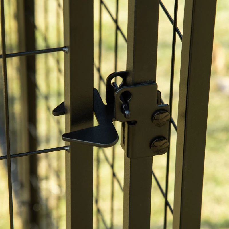 PawHut Outdoor Dog Kennel, Lockable Pet Playpen Crate, Welded Wire Steel Fence, Rotating Bowl Holders, Red