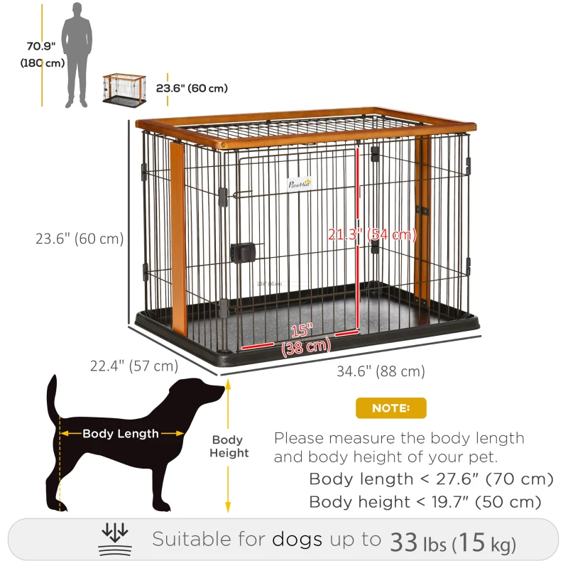 PawHut Steel Dog Crate Cage, Lightweight Puppy Kennel, with Front Door, Secured Latch, No Leak Tray, for Small & Medium Sized Dog, 35" x 22.5" x 23.5"