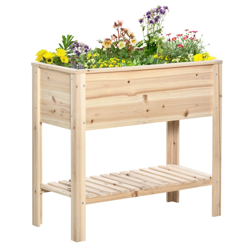 Outsunny Elevated Planter Box with Storage Shelf for Flowers, Vegetables, and Herbs, 36" x 16" x 32", Natural
