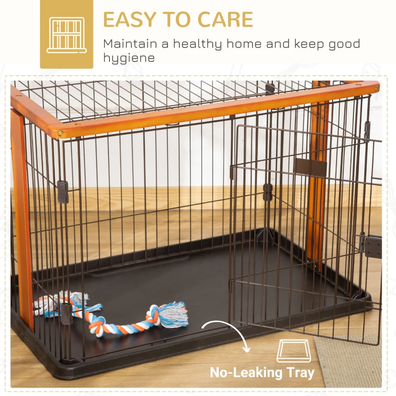 PawHut Steel Dog Crate Cage, Lightweight Puppy Kennel, with Front Door, Secured Latch, No Leak Tray, for Small & Medium Sized Dog, 35" x 22.5" x 23.5"
