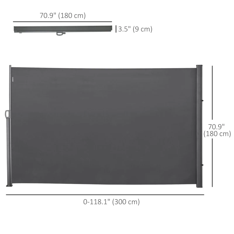 Outsunny 118" x 71" Outdoor Folding Privacy Screen Retractable Side Awning Patio with Resistance to UV Rays and Wind Grey