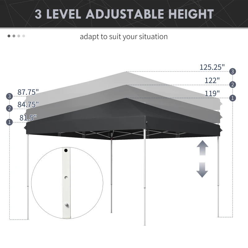 Outsunny 13' x 13' Pop Up Canopy Tent with Height Adjustable, Carry Bag for Outdoor, Garden, Patio, Gray