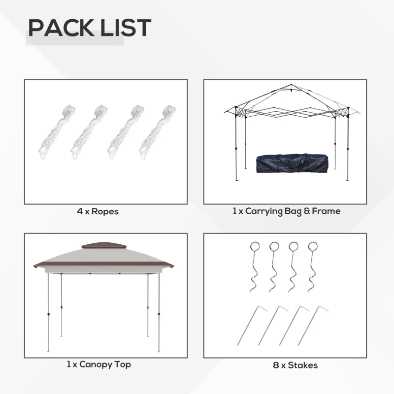 Outsunny 12' x 12' Pop Up Canopy Tent with Netting and Carry Bag, Instant Sun Shelter with 137 sq.ft Shade, Beige and Brown