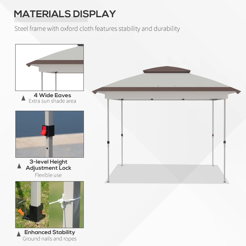 Outsunny 12' x 12' Pop Up Canopy Tent with Netting and Carry Bag, Instant Sun Shelter with 137 sq.ft Shade, Beige and Brown
