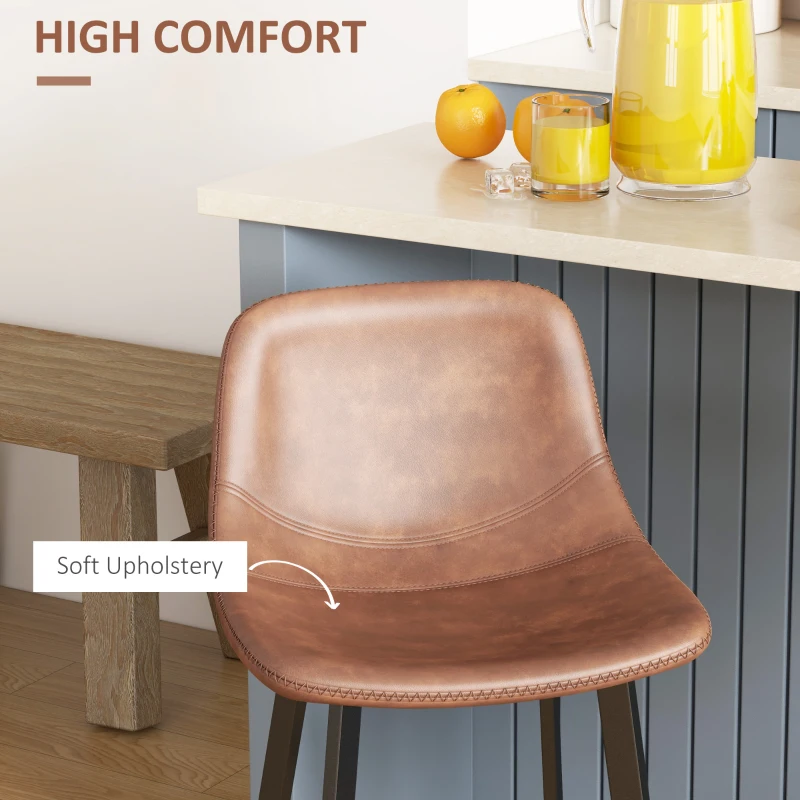 HOMCOM Counter Height Stools Set of 2, Upholstered Kitchen Stool with Back and Steel Legs