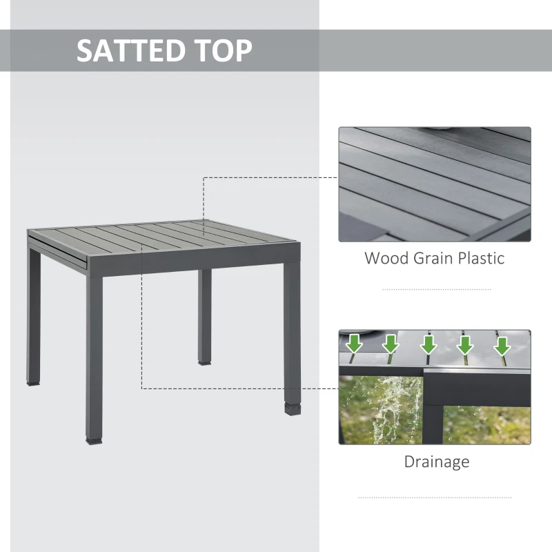 Outsunny Extendable Dining Table Metal Outdoor Slat Table for 4-6 Person Rectangular Lawn Garden Bistro Patio Table with Aluminum Frame, Grey