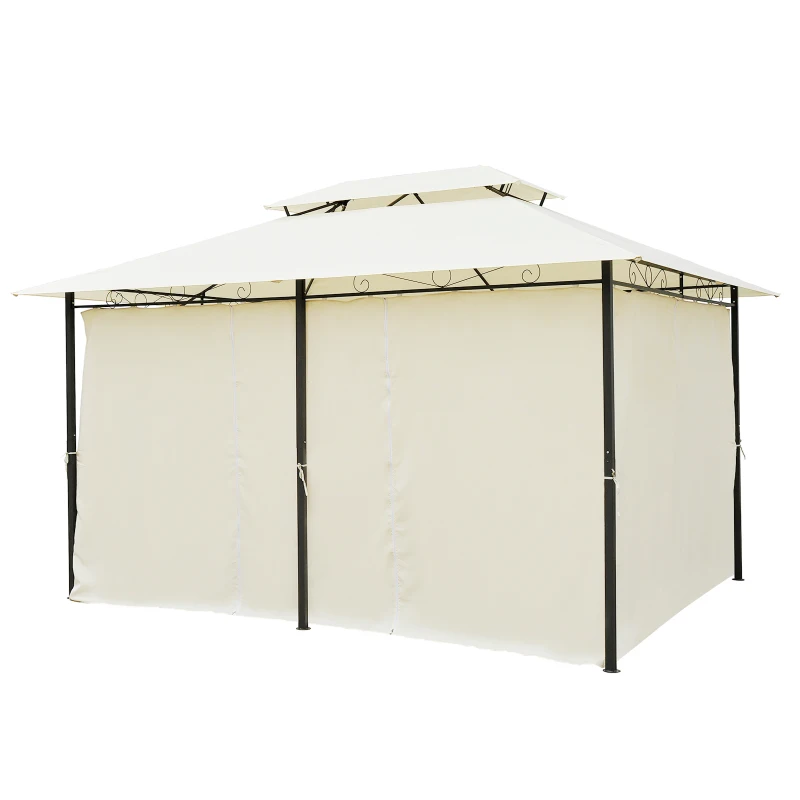Outsunny 13' x 10' Soft-top Gazebo Patio Steel Canopy Portable Party Event with Double Canopy Roof, Curtains, Cream White