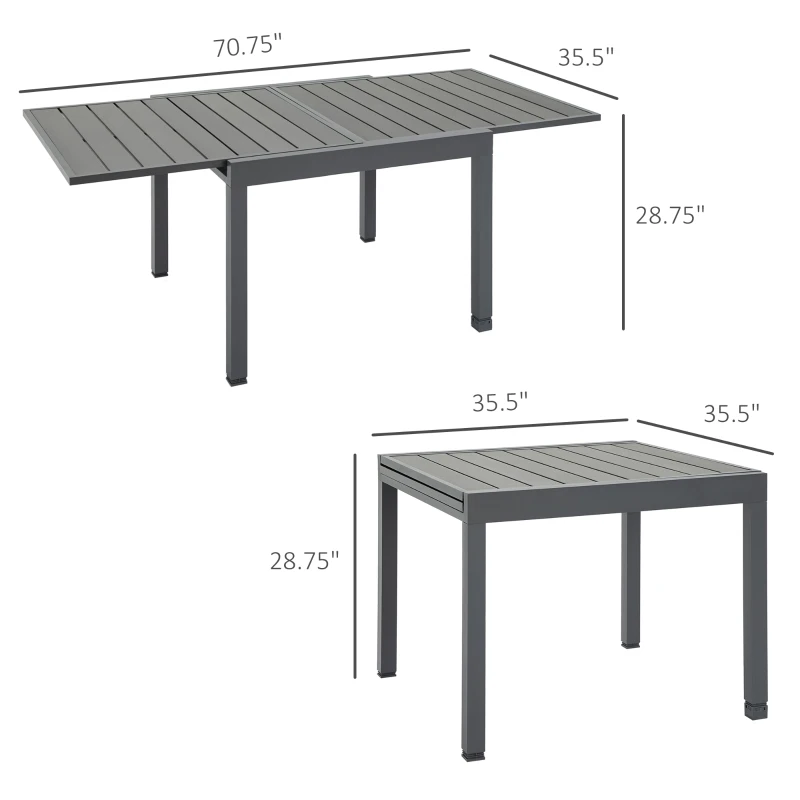 Outsunny Extendable Dining Table Metal Outdoor Slat Table for 4-6 Person Rectangular Lawn Garden Bistro Patio Table with Aluminum Frame, Grey