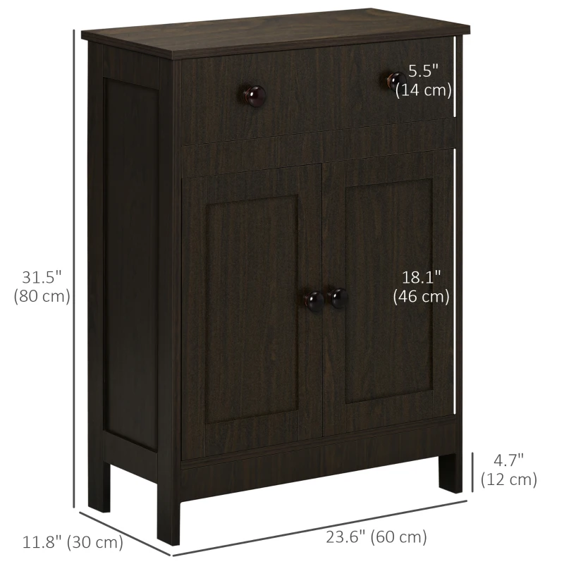 HOMCOM Bathroom Floor Cabinet, Freestanding Storage Cabinet with Drawer and Shaker Doors, Accent Cabinet, Sideboard with Adjustable Shelf, Brown
