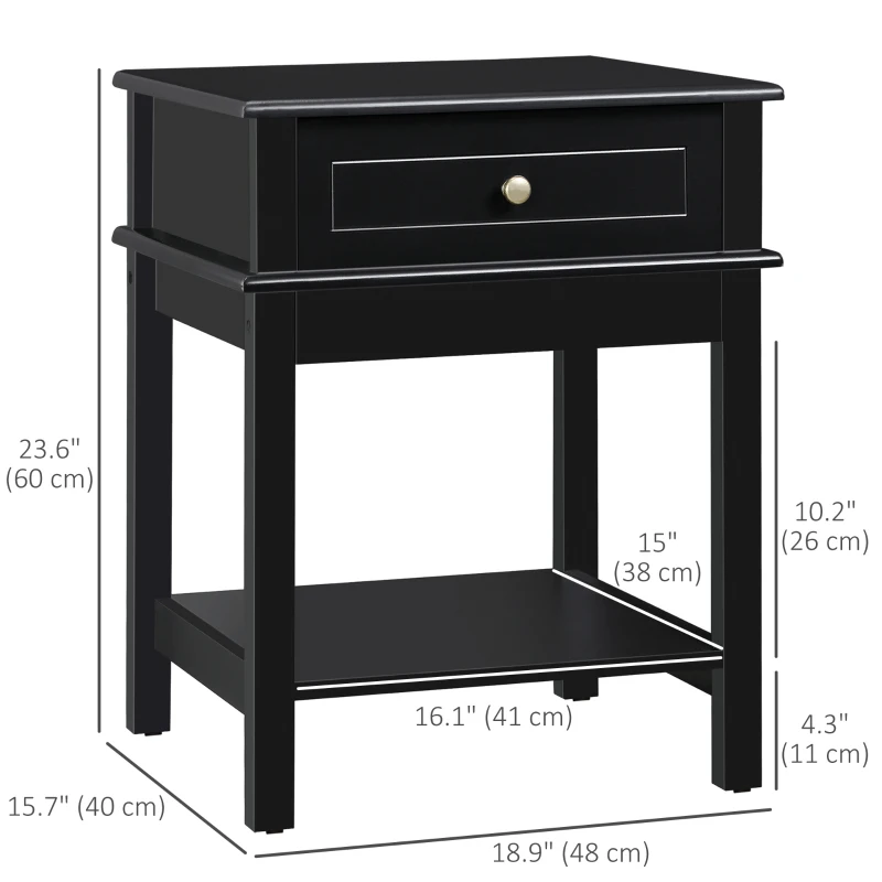 HOMCOM Modern Nightstand, Accent End Side Table with Drawer and Storage Shelf, Bedside Table for Bedroom, Black