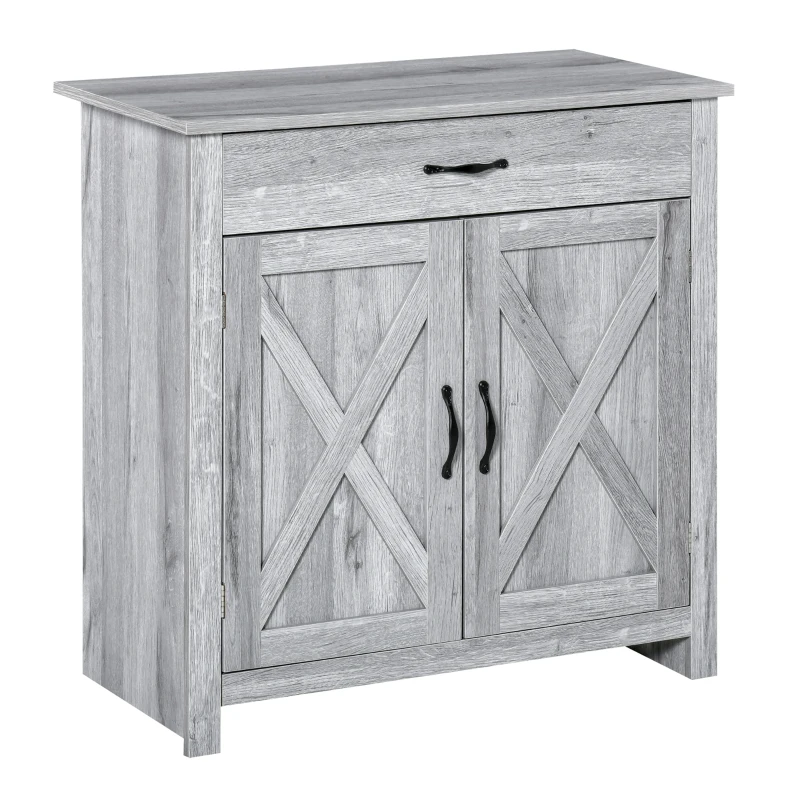 HOMCOM Farmhouse Sideboard Buffet Cabinet, Storage Cabinet with Barn Doors, Grey Grain
