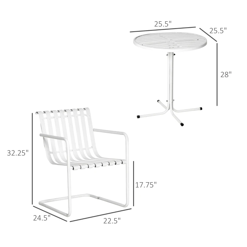 Outsunny 3 Pieces Patio Bistro Set, Metal Frame Garden Coffee Table Set with 2 Chairs & Round Table for Outdoor Yard Porch Poolside Balcony, White