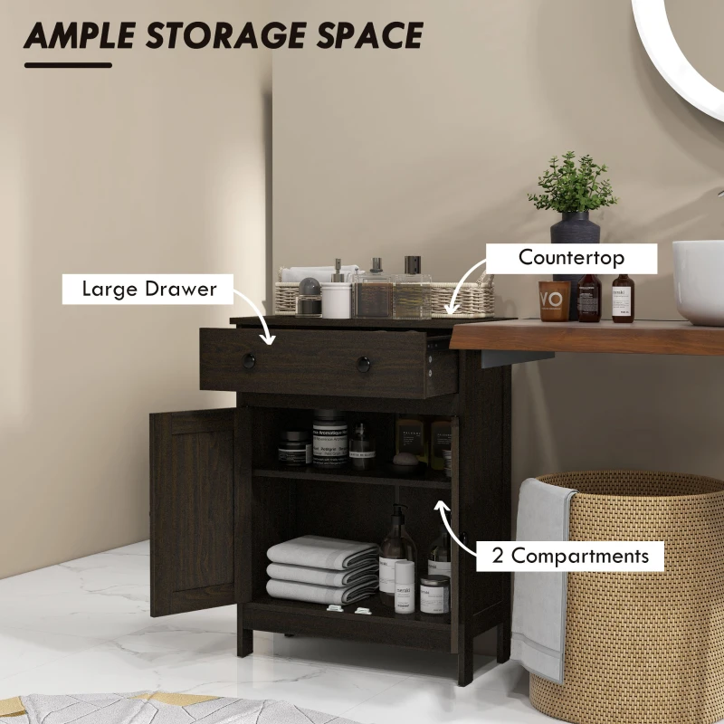 HOMCOM Bathroom Floor Cabinet, Freestanding Storage Cabinet with Drawer and Shaker Doors, Accent Cabinet, Sideboard with Adjustable Shelf, Brown