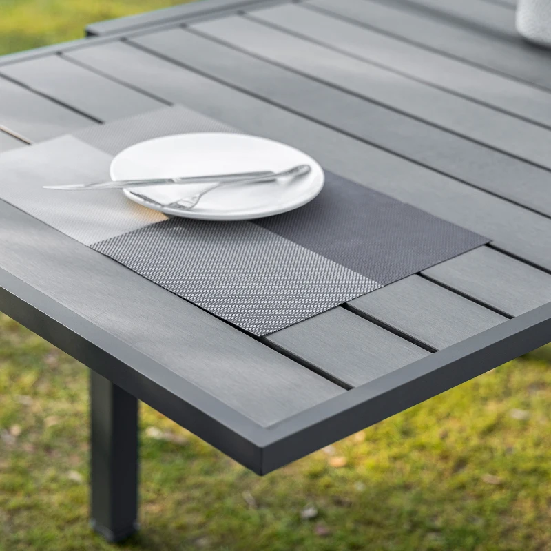 Outsunny Extendable Dining Table Metal Outdoor Slat Table for 4-6 Person Rectangular Lawn Garden Bistro Patio Table with Aluminum Frame, Grey