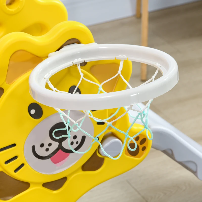 Qaba 3 in 1 Slide for Toddlers, Kids Slide Playset with Basketball Hoop, Climber, for 18-36 Months, Yellow