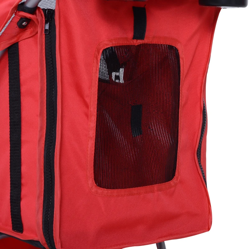 PawHut Pet Stroller Foldable Carrier for Cat, Dog and More 4 Wheels Travel Jogger with Cup Holder, Storage Basket, 360 ° swiveling front wheels, Easy Fold, Red