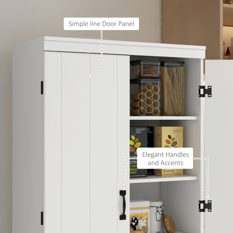 HOMCOM Kitchen Pantry Cabinet, White Storage Organizer with 4 Doors, Adjustable Shelves, Ample Space for Food, Dishes, Ideal for Dining Room, Kitchen