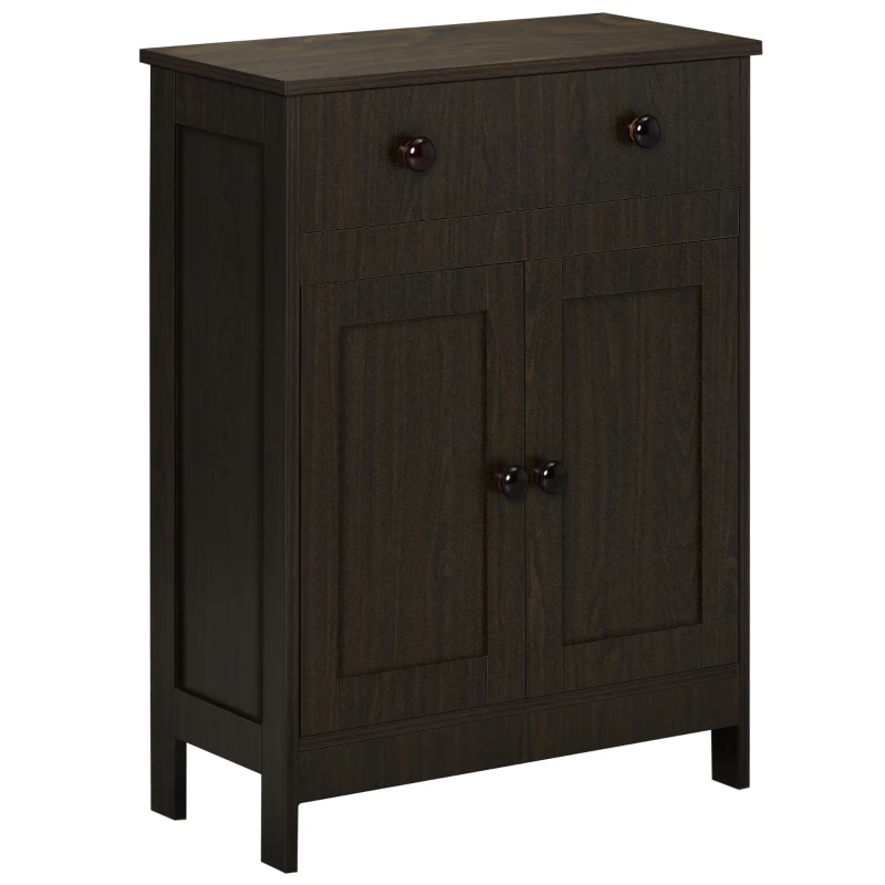 HOMCOM Bathroom Floor Cabinet, Freestanding Storage Cabinet with Drawer and Shaker Doors, Accent Cabinet, Sideboard with Adjustable Shelf, Brown