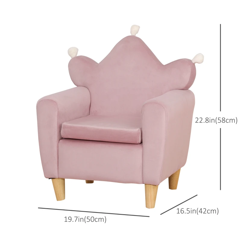 Qaba Kids Sofa, Armrest Chair for Preschool, Toddler Couch for Kids Room, Kindergarten, Dutch Velvet, Eucalyptus Wood, Pink