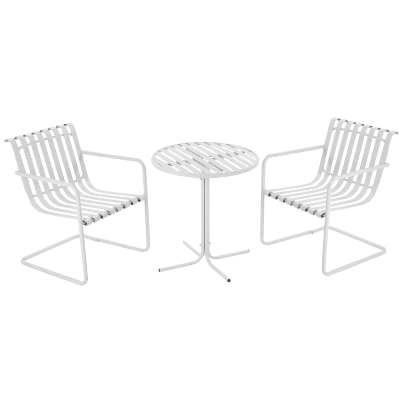 Outsunny 3 Pieces Patio Bistro Set, Metal Frame Garden Coffee Table Set with 2 Chairs & Round Table for Outdoor Yard Porch Poolside Balcony, White