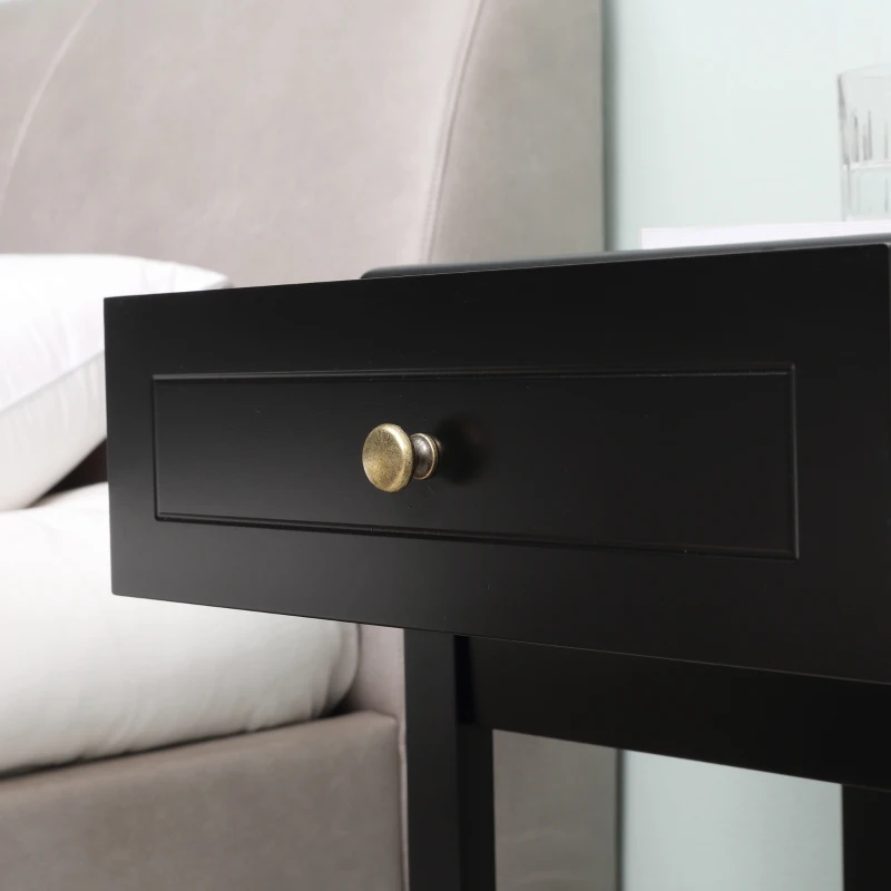 HOMCOM Modern Nightstand, Accent End Side Table with Drawer and Storage Shelf, Bedside Table for Bedroom, Black