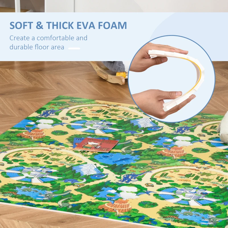 Qaba Kids Foam Puzzle Floor Tiles Baby Toddler Play Mat 36Pcs Anti-slip Crawling Learning with End Border Dinosaur Land Pattern 35SqFt EVA