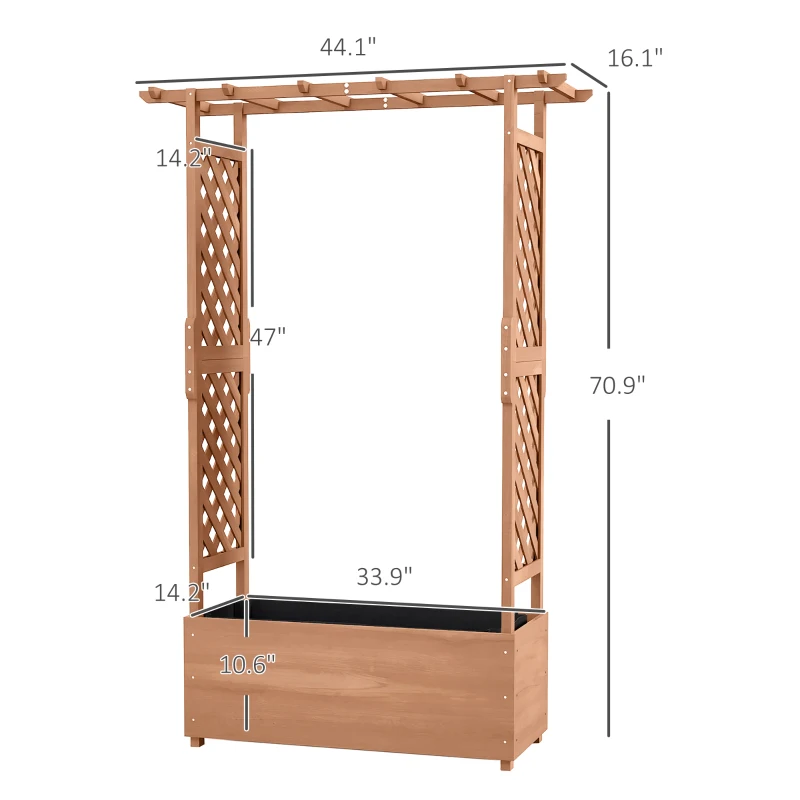 Outsunny Raised Garden Bed with Trellises and Roof for Climbing Plant Vine, Hanging Flowers, 70.75" Tall Outdoor Wood Planter Box with Drainage & Filter