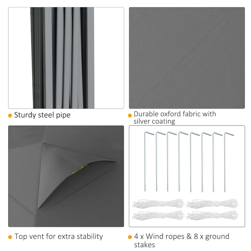 Outsunny 10' x 10' Outdoor Gazebo Pop Up Canopy Party Tent with Carrying Bag, Dark Gray