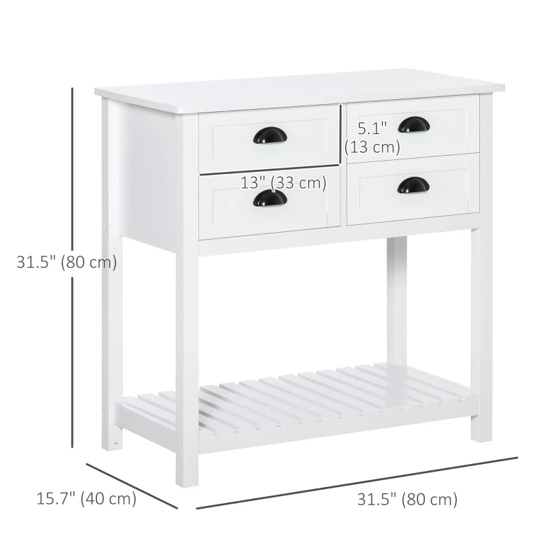 HOMCOM Console Table Sofa Table Sideboard with 4 Drawers & Slatted Shelf for Kitchen, Entryway, White
