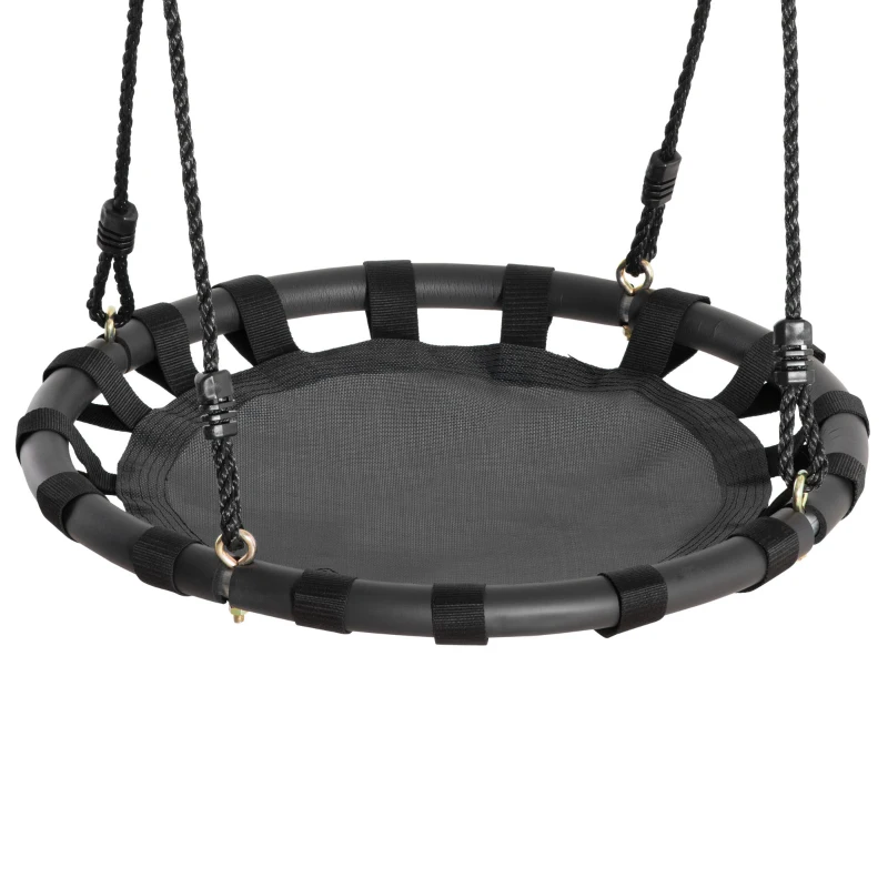 HOMCOM 23.5 Inch Saucer Tree Swing, Outdoor Indoor Swing for Kids with Adjustable Hanging Ropes, Metal Frame, Breathable Mesh, Black