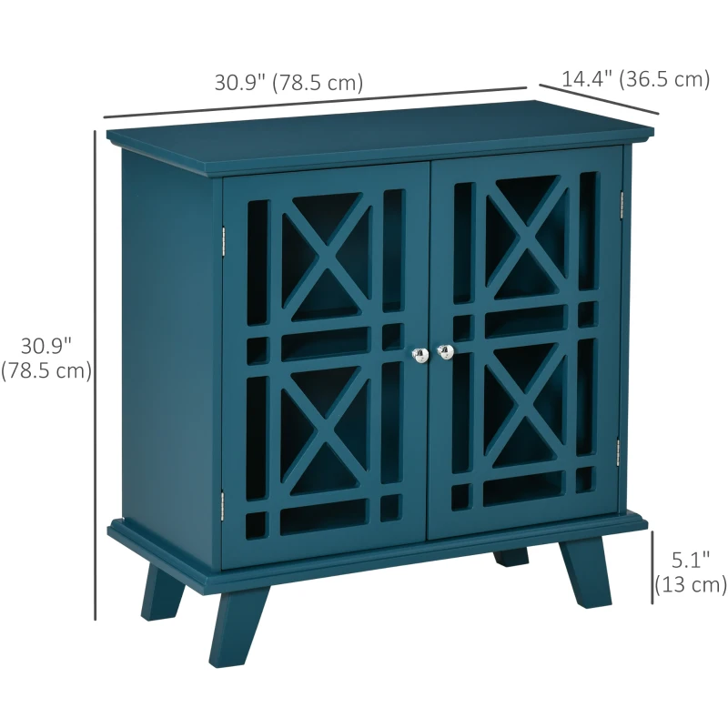 HOMCOM Storage Cabinet with Fretwork Doors and Shelf, Modern Freestanding Sideboard, Buffet, Blue