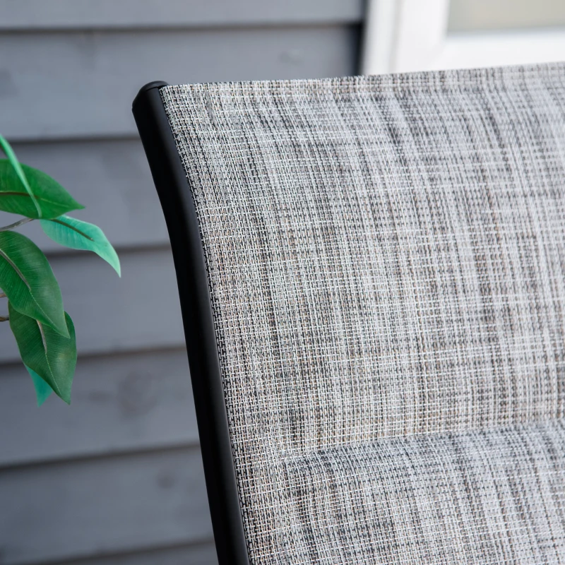 Outsunny Lounger Chair Set of 3 with 7-Level Adjustable Backrest, 5-Level Adjustable Footrest, Patio Chaise Lounge with Glass Top Side Table, Grey