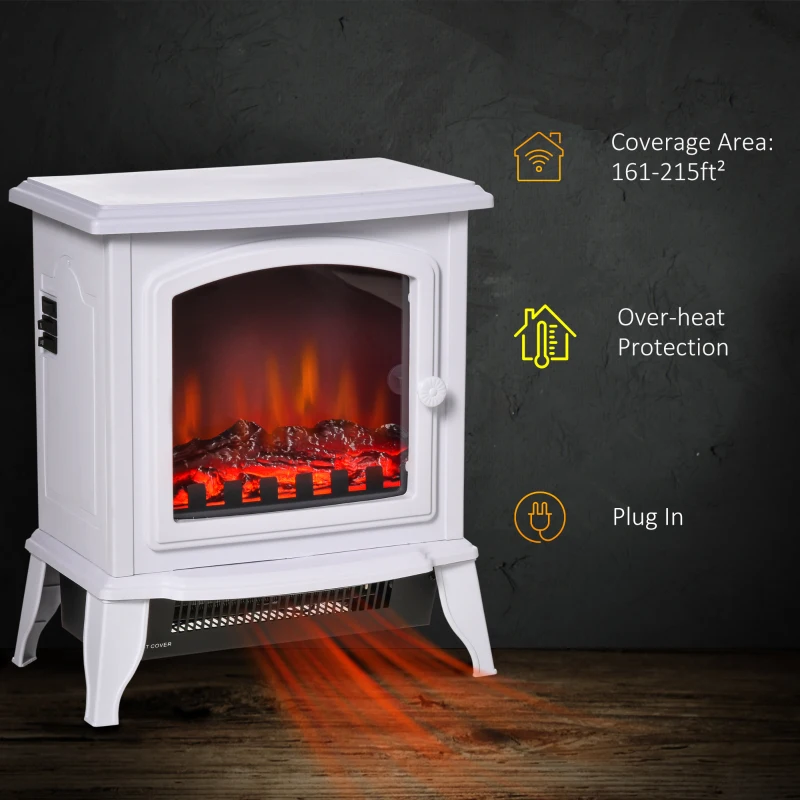 HOMCOM Electric Fireplace Heater, Freestanding Fireplace Stove with Realistic Flame Effect, Overheat Safety Protection, 750W/1500W, White