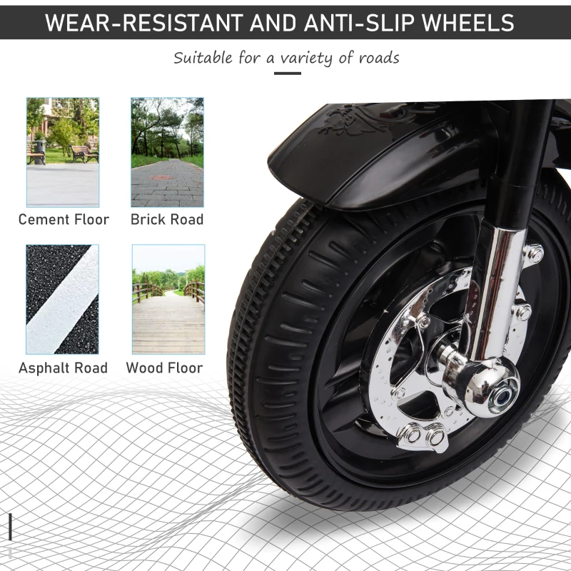 Aosom 6V Kids Electric Motorcycle Ride On Toy Battery Powered with Light Music MP3 3-Wheel Storage Box Ages 18 months - 5 years, Black