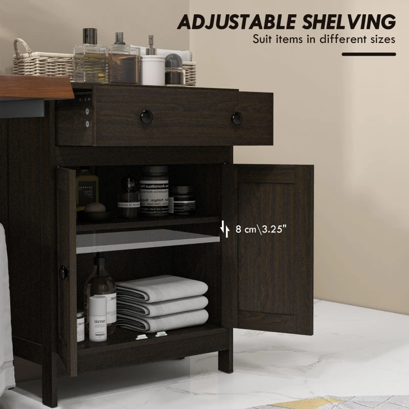 HOMCOM Bathroom Floor Cabinet, Freestanding Storage Cabinet with Drawer and Shaker Doors, Accent Cabinet, Sideboard with Adjustable Shelf, Brown