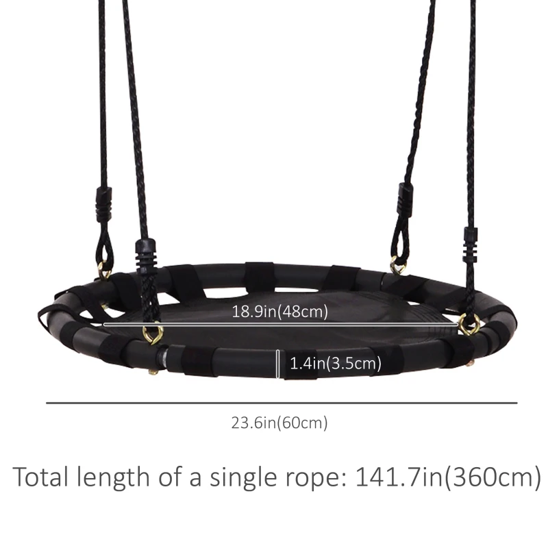 HOMCOM 23.5 Inch Saucer Tree Swing, Outdoor Indoor Swing for Kids with Adjustable Hanging Ropes, Metal Frame, Breathable Mesh, Black