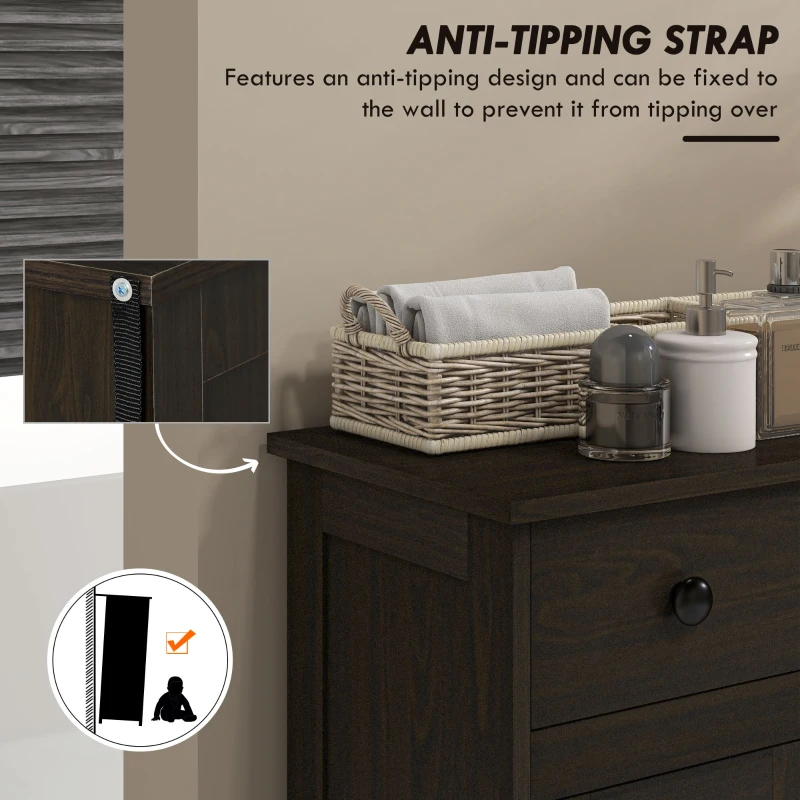 HOMCOM Bathroom Floor Cabinet, Freestanding Storage Cabinet with Drawer and Shaker Doors, Accent Cabinet, Sideboard with Adjustable Shelf, Brown