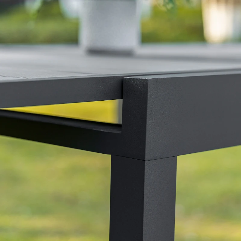 Outsunny Extendable Dining Table Metal Outdoor Slat Table for 4-6 Person Rectangular Lawn Garden Bistro Patio Table with Aluminum Frame, Grey