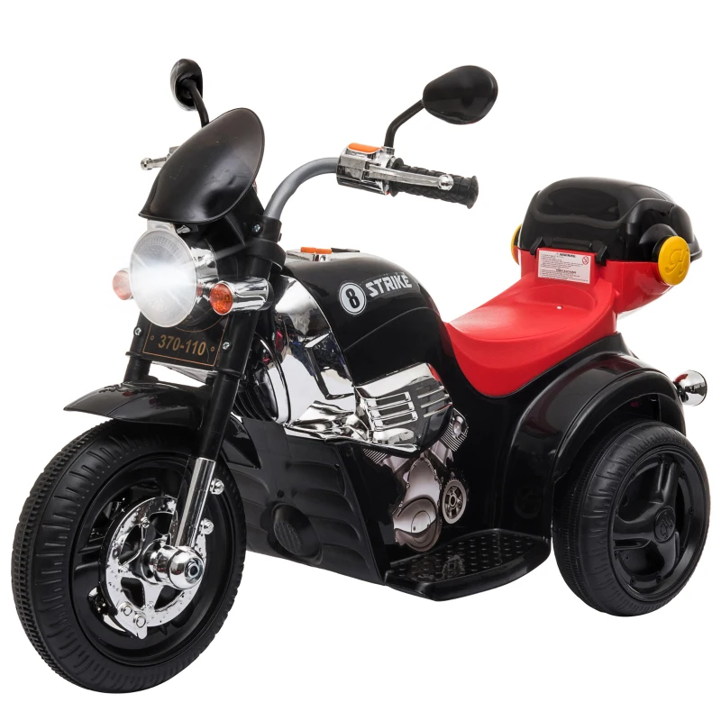 Aosom 6V Kids Electric Motorcycle Ride On Toy Battery Powered with Light Music MP3 3-Wheel Storage Box Ages 18 months - 5 years, Black