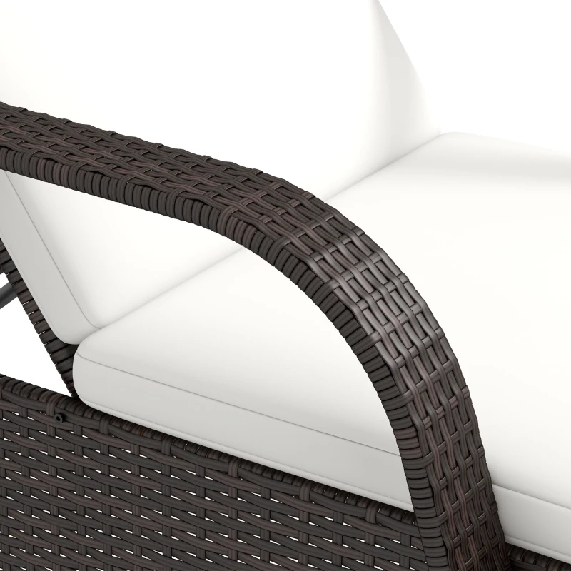 Outsunny 2 Reclining Chaise Lounge Chairs, Rolling Outdoor Chairs with Cushion, Pillow, Headrest, Armrests, and Wheels, Brown & White