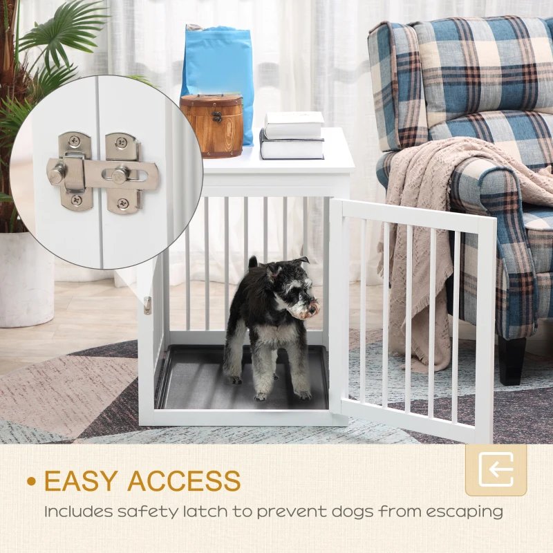 PawHut Wooden Dog Crate Furniture, Puppy Kennel End Table, Decorative Pet House with Front Door, Safety Lock, for Small & Medium Sized Dog, White