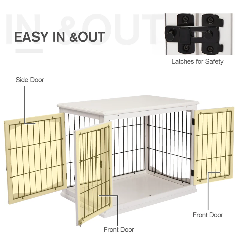 PawHut 26" Wooden Dog Cage with Double Door Entrance & Simple Modern Design, White