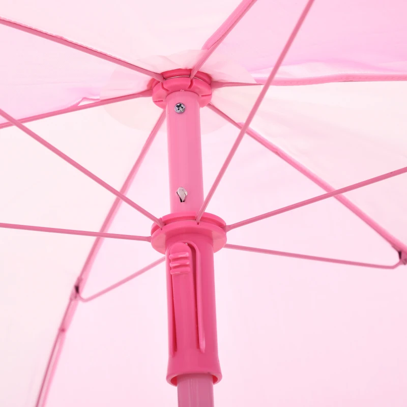 Outsunny Kids Folding Picnic Table and Chair Set Pattern Outdoor Garden Patio Backyard with Removable & Height Adjustable Sun Umbrella Pink