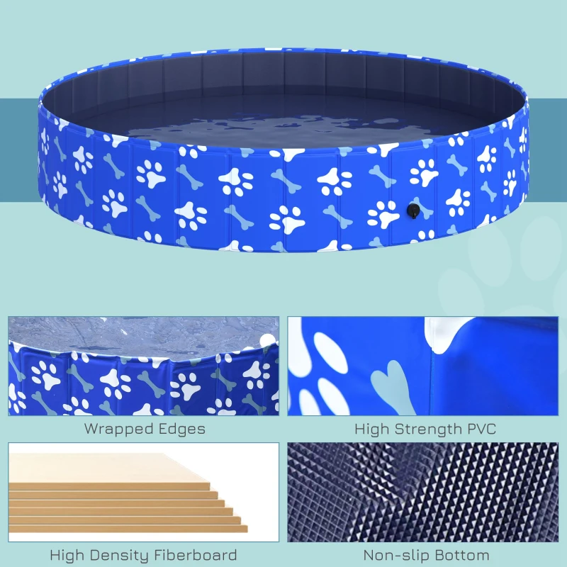 PawHut Folding Dog Pool Portable Pet Kiddie Swimming Pool, Outdoor/Indoor Puppy Bath Tub with Nonslip Bottom for Dogs & Cats,  (Φ63", Blue)